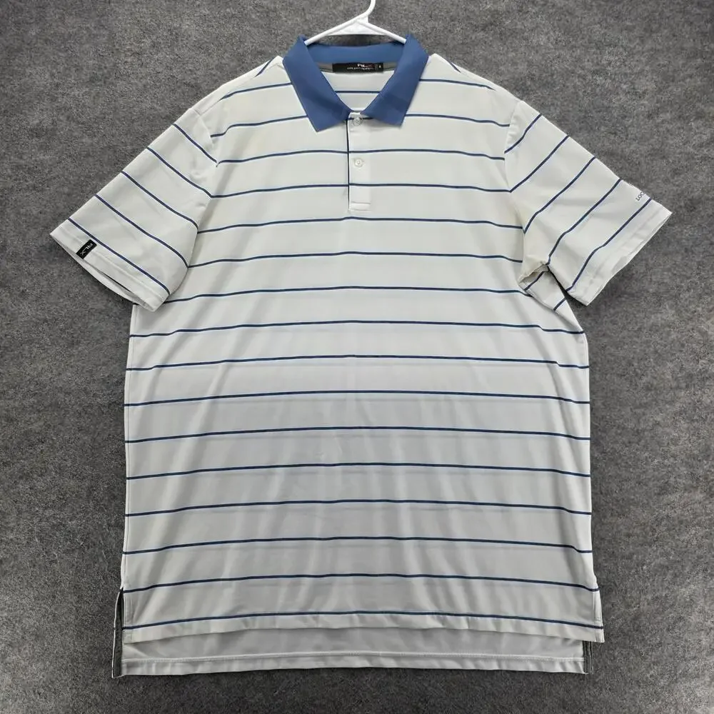 RLX Ralph Lauren Shirt Mens XL White Blue Stripe Loch Lloyd Golf Polo